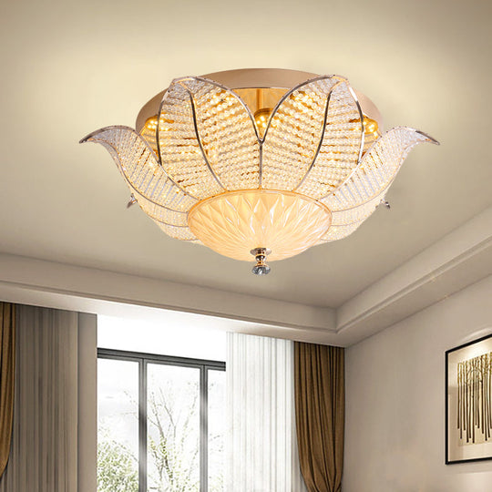 Minimalist Flower Crystal Ceiling Mount Led Flush Lighting - Gold Finish (14/19.5/23.5 Wide) Bedroom