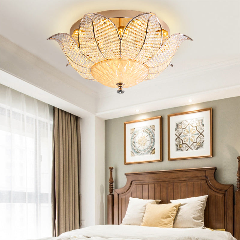 Minimalist Flower Crystal Ceiling Mount Led Flush Lighting - Gold Finish (14/19.5/23.5 Wide) Bedroom