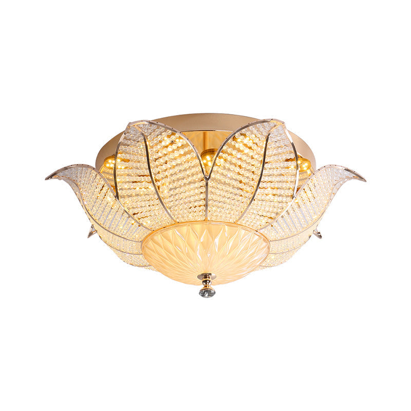 Minimalist Flower Crystal Ceiling Mount Led Flush Lighting - Gold Finish (14/19.5/23.5 Wide) Bedroom