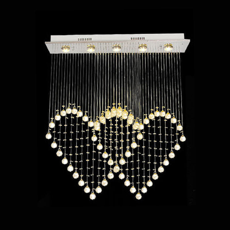 Heart Shaped Crystal Flush Mount Ceiling Light In Modern Stainless Steel - 3/5/6 Heads 5 /