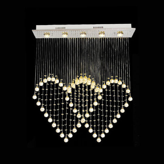 Heart Shaped Crystal Flush Mount Ceiling Light In Modern Stainless Steel - 3/5/6 Heads 5 /