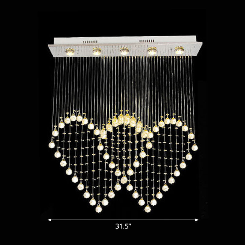 Heart Shaped Crystal Flush Mount Ceiling Light In Modern Stainless Steel - 3/5/6 Heads