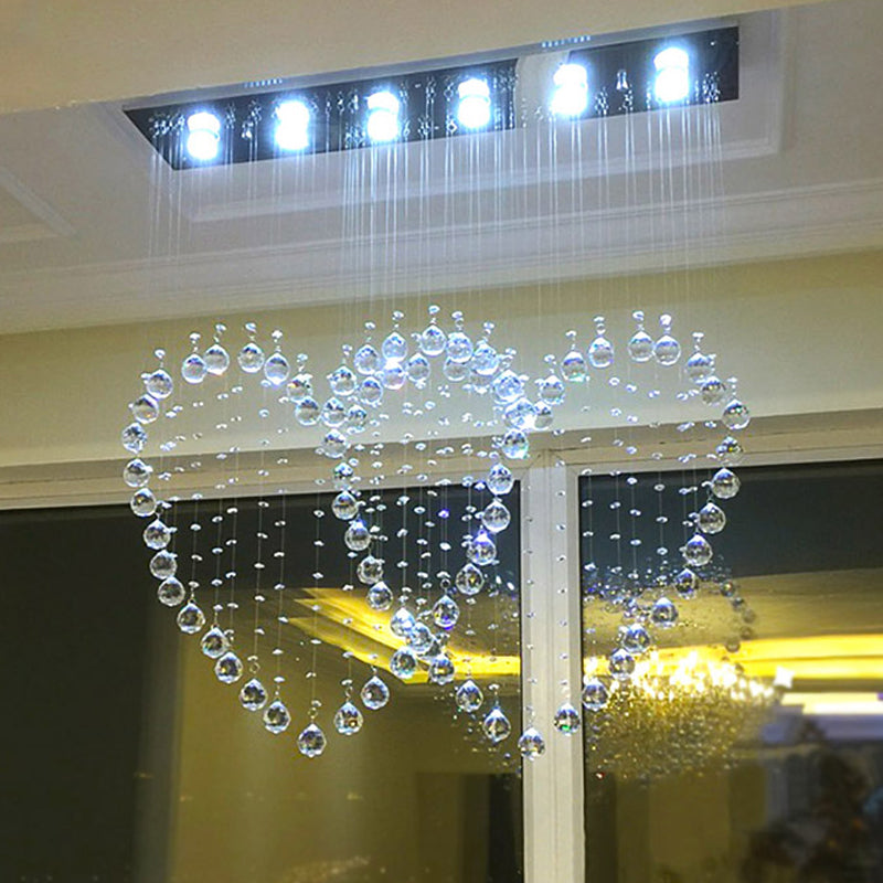 Heart Shaped Crystal Flush Mount Ceiling Light In Modern Stainless Steel - 3/5/6 Heads