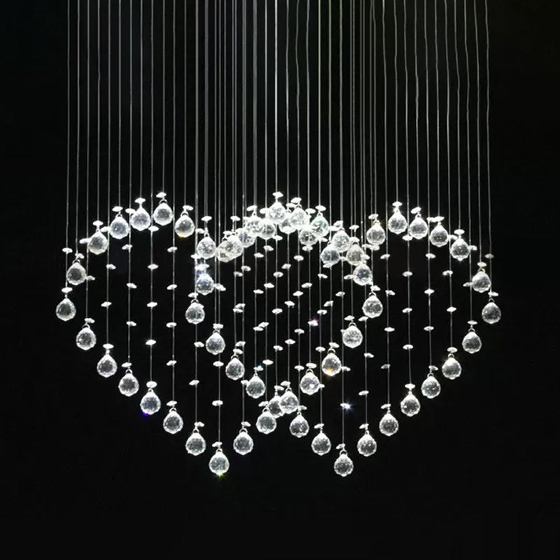 Heart Shaped Crystal Flush Mount Ceiling Light In Modern Stainless Steel - 3/5/6 Heads