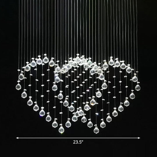 Heart Shaped Crystal Flush Mount Ceiling Light In Modern Stainless Steel - 3/5/6 Heads