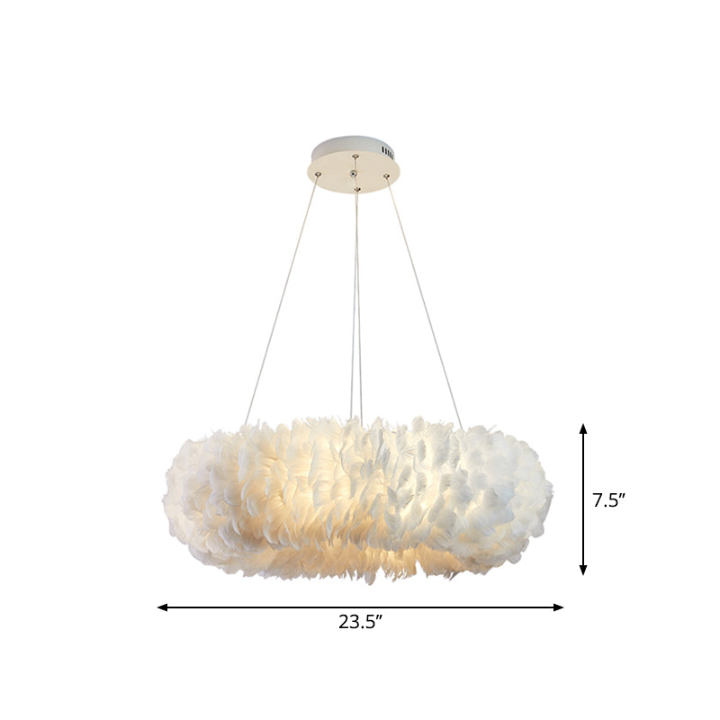 Sleek Circular Feather Suspension Pendant Light 19.5/27.5/31.5 Wide 8 Bulbs White Hanging Lamp