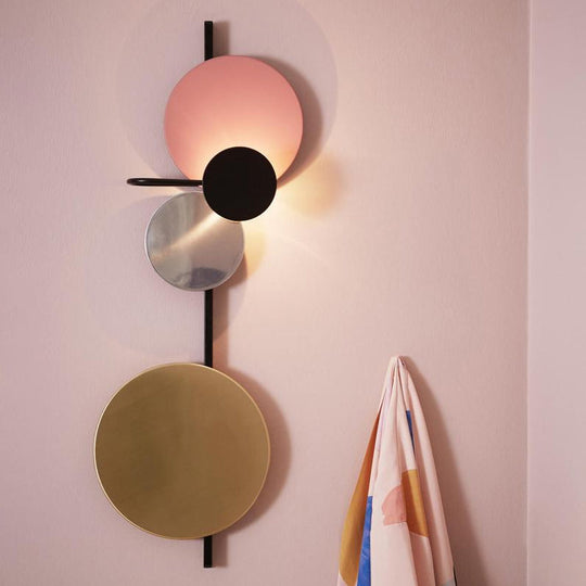 Nordic Metal Moon Wall Light - Moveable Flush Mount Sconce In Black/White/Pink With Led White/Yellow