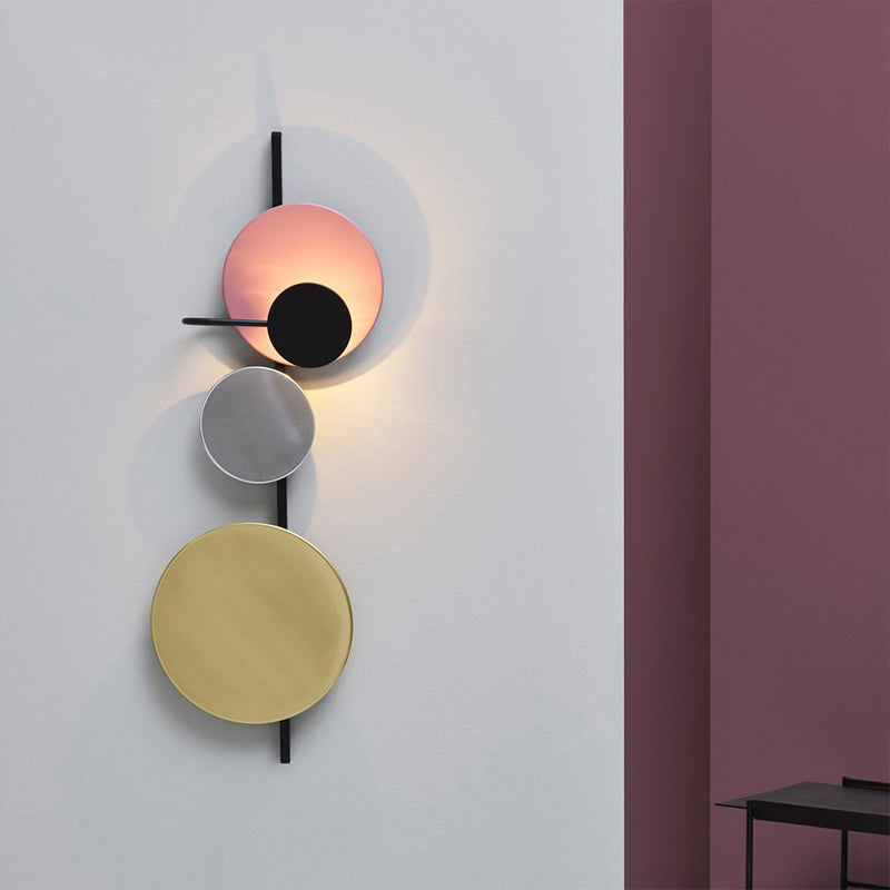 Nordic Metal Moon Wall Light - Moveable Flush Mount Sconce In Black/White/Pink With Led White/Yellow