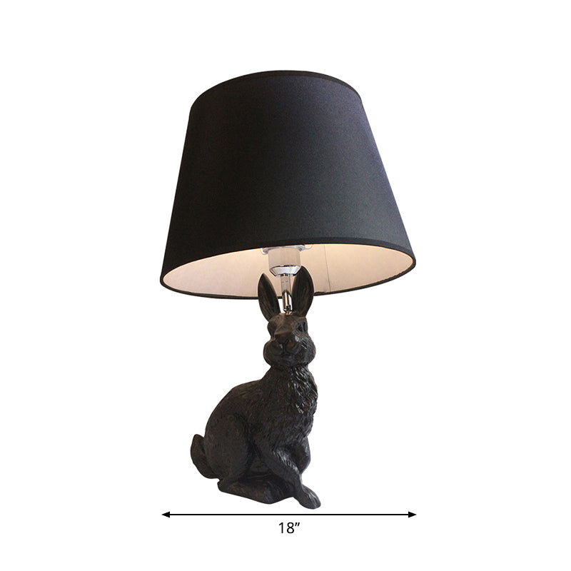 Black Resin Bunny Desk Lamp With Tapered Shade - Study Room Accent Lighting