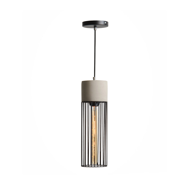 1 Light Suspension Lamp Loft Pendant With Iron Cage And Cement Top In Grey/Red Grey