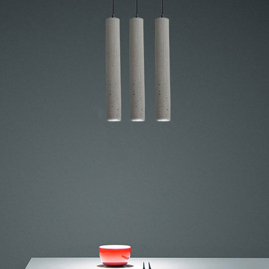 Minimalist Cement Tube Pendant Light Kit - LED Hanging Lamp in Grey - 10"/19.5" Tall for Bedroom