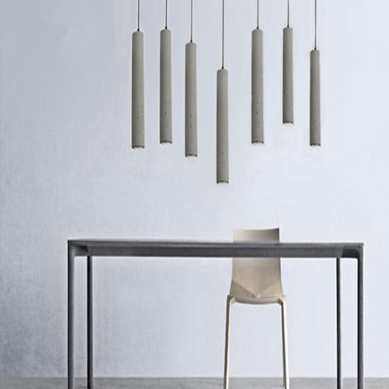 Minimalist Cement Tube Pendant Light Kit - LED Hanging Lamp in Grey - 10"/19.5" Tall for Bedroom