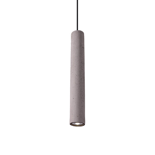 Minimalist Cement Tube Pendant Light Kit - LED Hanging Lamp in Grey - 10"/19.5" Tall for Bedroom