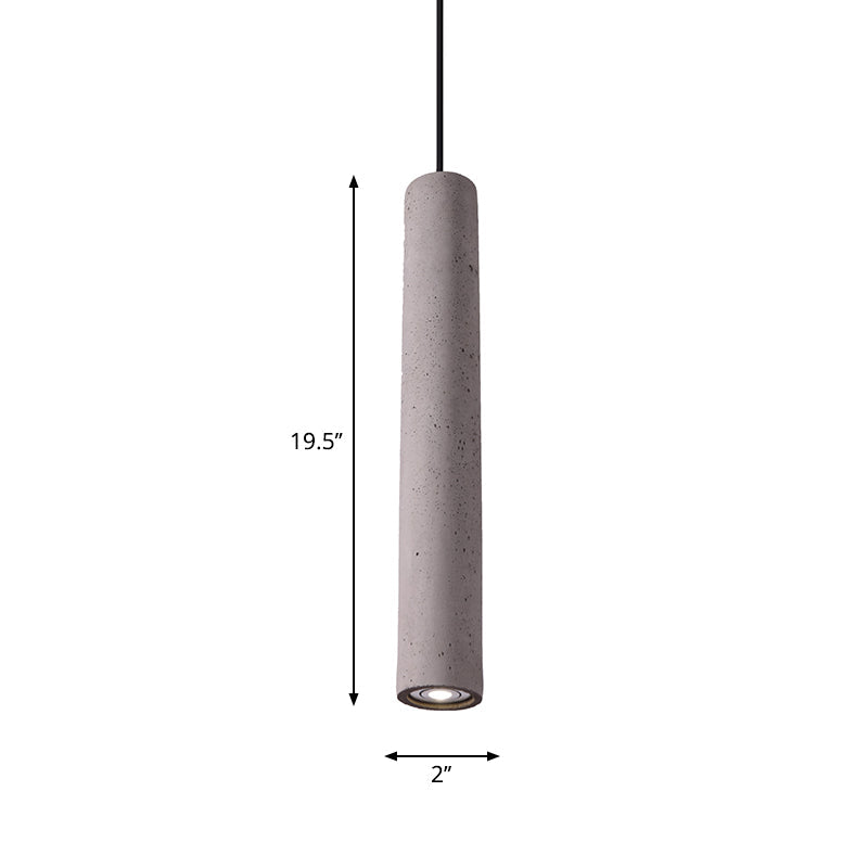 Cement Tube Pendant Light Kit: Minimalist 10/19.5 Tall Led Lamp In Grey For Bedrooms