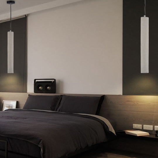 Minimalist Cement Tube Pendant Light Kit - LED Hanging Lamp in Grey - 10"/19.5" Tall for Bedroom