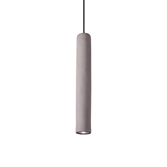 Minimalist Cement Tube Pendant Light Kit - LED Hanging Lamp in Grey - 10"/19.5" Tall for Bedroom