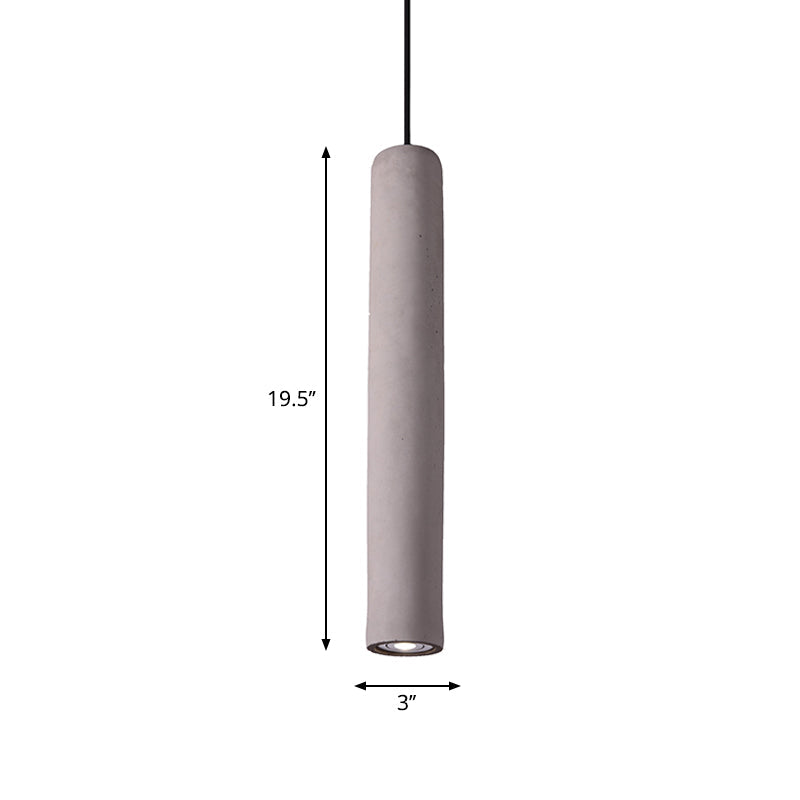 Cement Tube Pendant Light Kit: Minimalist 10/19.5 Tall Led Lamp In Grey For Bedrooms