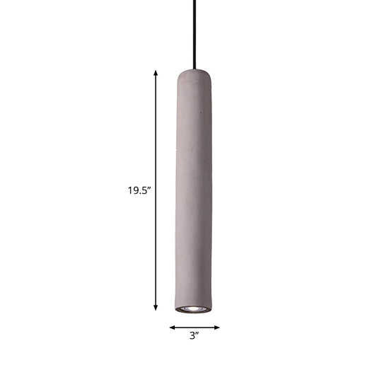 Cement Tube Pendant Light Kit: Minimalist 10/19.5 Tall Led Lamp In Grey For Bedrooms