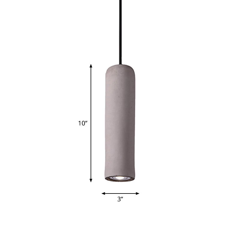 Cement Tube Pendant Light Kit: Minimalist 10/19.5 Tall Led Lamp In Grey For Bedrooms