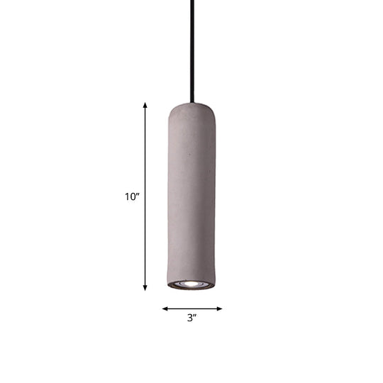 Cement Tube Pendant Light Kit: Minimalist 10/19.5 Tall Led Lamp In Grey For Bedrooms