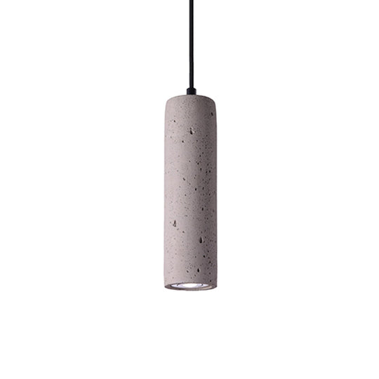 Minimalist Cement Tube Pendant Light Kit - LED Hanging Lamp in Grey - 10"/19.5" Tall for Bedroom