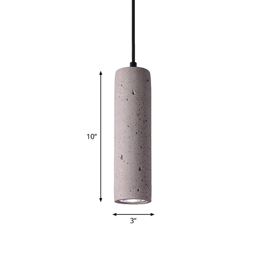 Minimalist Cement Tube Pendant Light Kit - LED Hanging Lamp in Grey - 10"/19.5" Tall for Bedroom