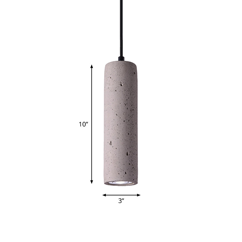 Cement Tube Pendant Light Kit: Minimalist 10/19.5 Tall Led Lamp In Grey For Bedrooms