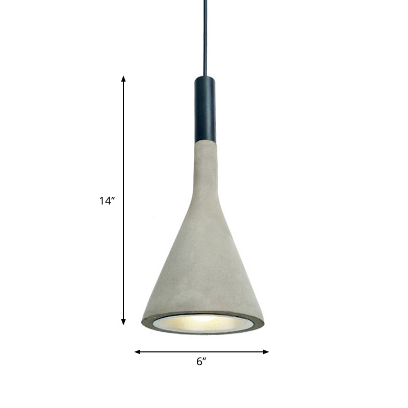 Nordic Funnel-Shaped Hanging Lamp - 1-Light Cement Pendant Light in Black/Grey