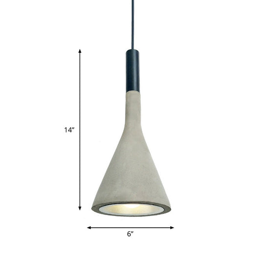 Nordic Funnel Shaped Hanging Lamp In Black & Grey - 1-Light Cement Ceiling Pendant