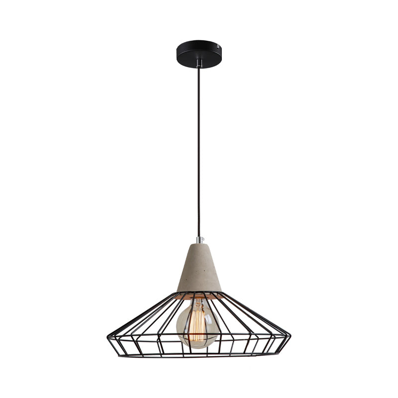 Industrial 1-Light Pendant Fixture with Cone/Cylinder/Triangle Iron Design in Black - Cement Socket