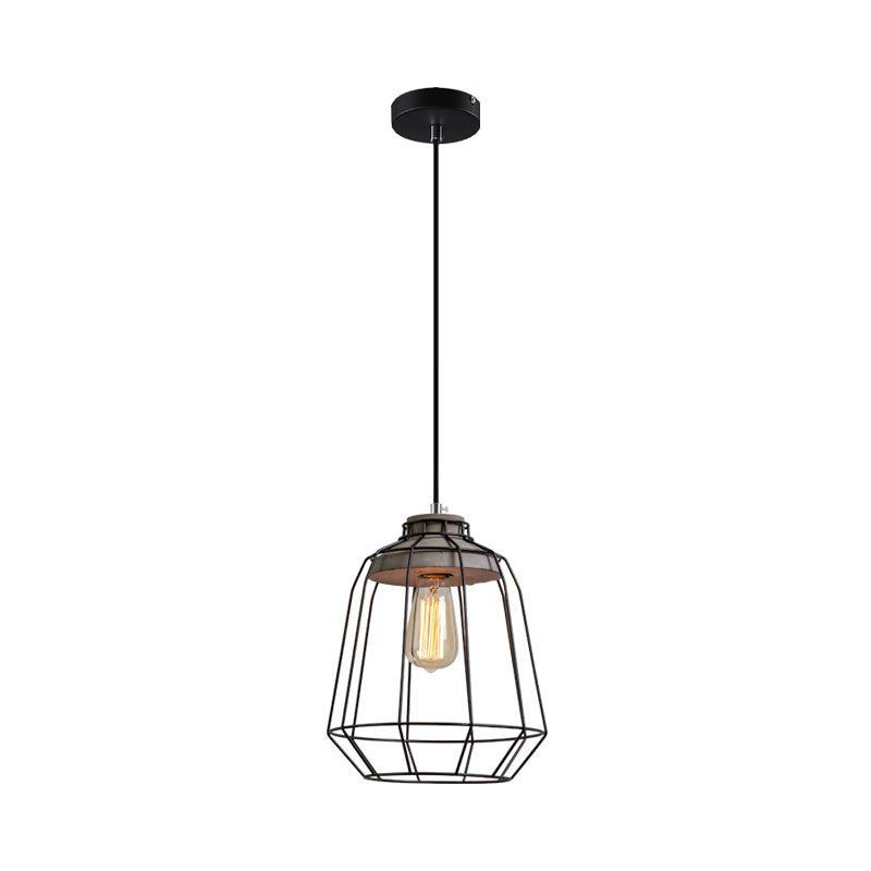 Industrial 1-Light Pendant Fixture with Cone/Cylinder/Triangle Iron Design in Black - Cement Socket