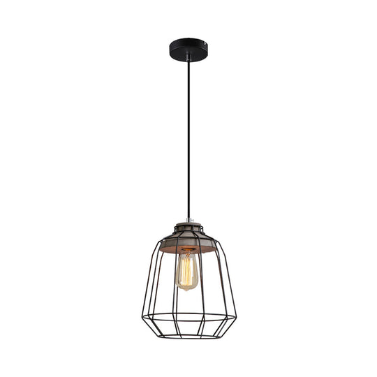 Industrial 1-Light Pendant Fixture with Cone/Cylinder/Triangle Iron Design in Black - Cement Socket