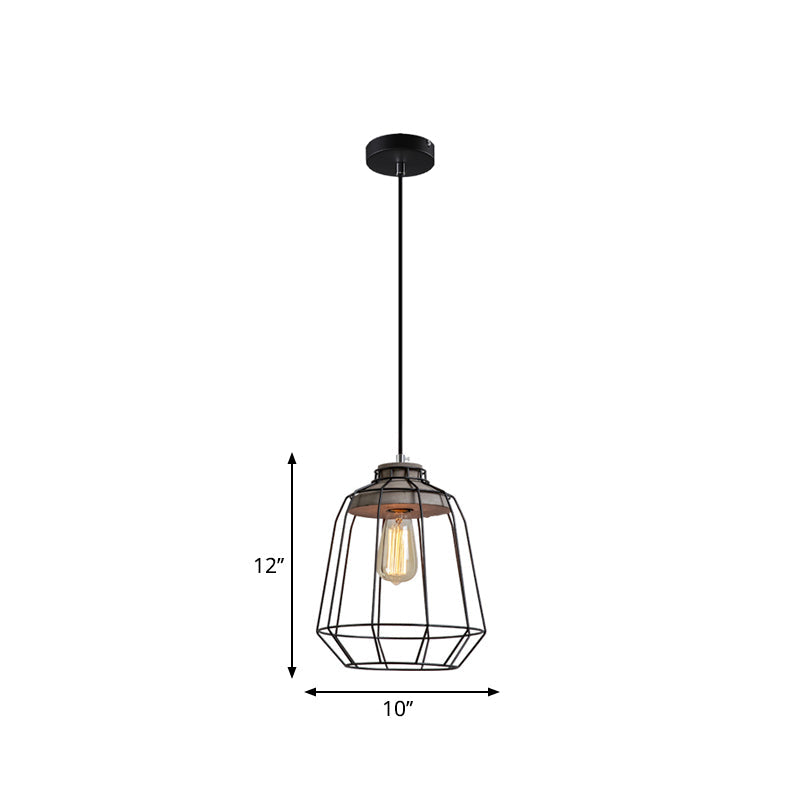 Industrial Pendant Light Fixture With 1-Light In Black Cone/Cylinder/Triangle Iron Design