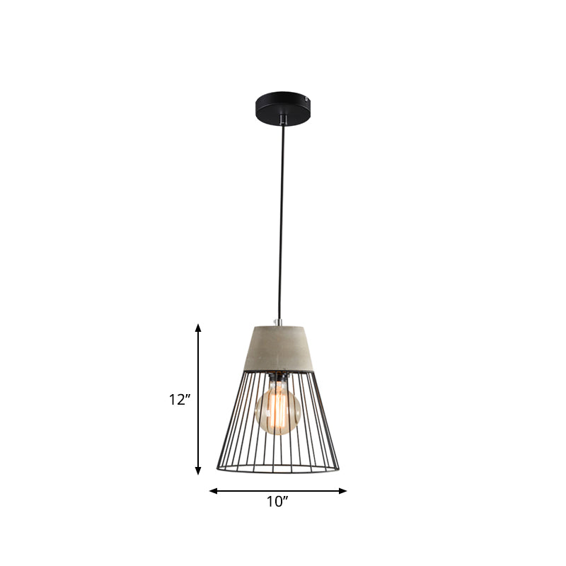 Industrial 1-Light Pendant Fixture with Cone/Cylinder/Triangle Iron Design in Black - Cement Socket