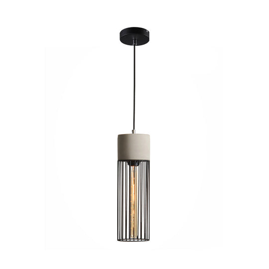 Industrial 1-Light Pendant Fixture with Cone/Cylinder/Triangle Iron Design in Black - Cement Socket