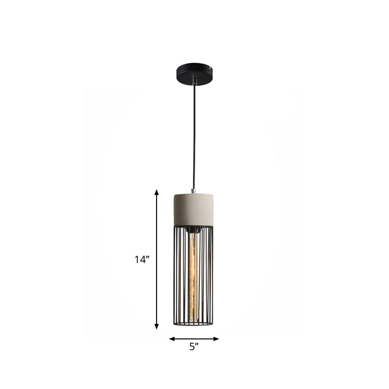 Industrial 1-Light Pendant Fixture with Cone/Cylinder/Triangle Iron Design in Black - Cement Socket