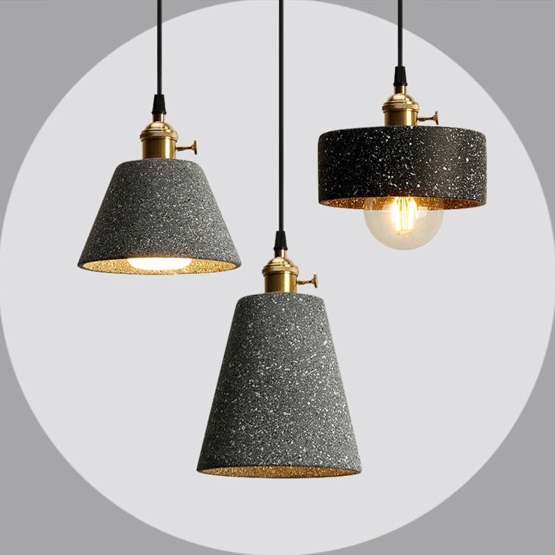 Nordic Black/Grey Pendant Hanging Light with Cement Shade and Rotary Switch - Single Bedside Drop Design