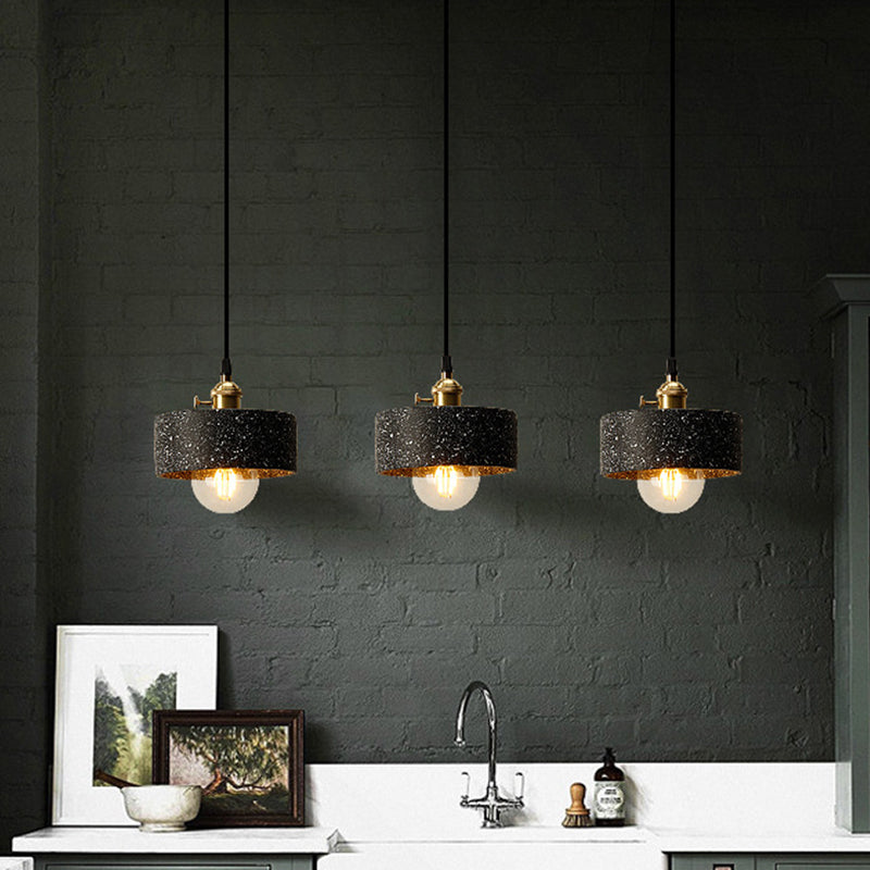 Nordic Black/Grey Pendant Hanging Light with Cement Shade and Rotary Switch - Single Bedside Drop Design