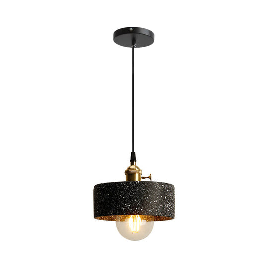 Nordic Black/Grey Pendant Hanging Light with Cement Shade and Rotary Switch - Single Bedside Drop Design