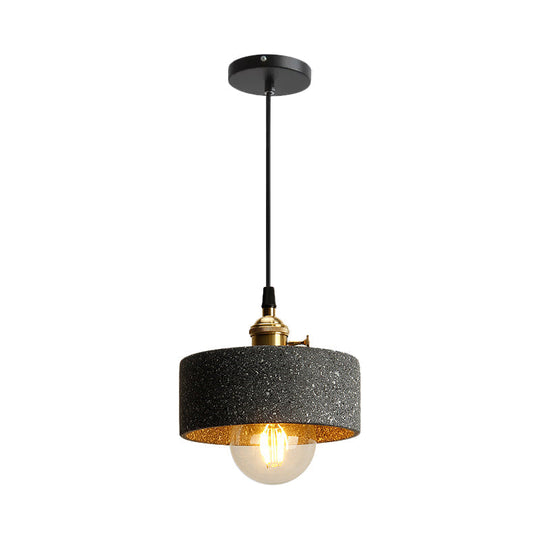 Nordic Black/Grey Pendant Hanging Light with Cement Shade and Rotary Switch - Single Bedside Drop Design