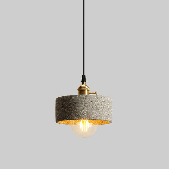 Nordic Black/Grey Bedside Pendant Light With Cement Shade And Rotary Switch