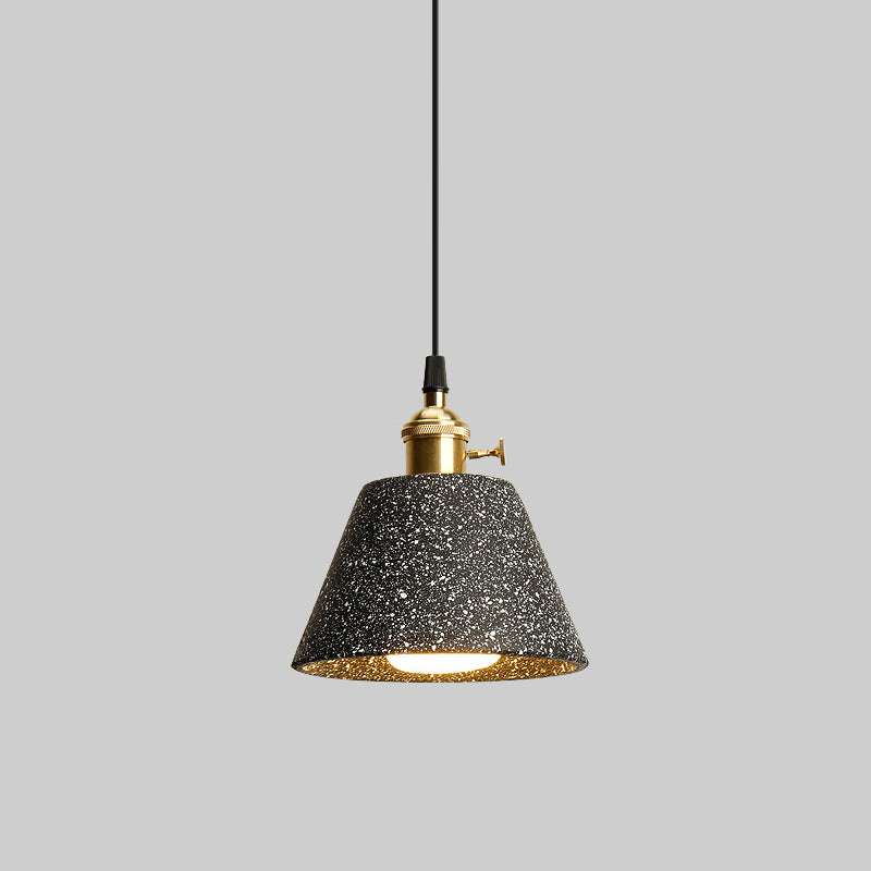 Nordic Black/Grey Pendant Hanging Light with Cement Shade and Rotary Switch - Single Bedside Drop Design