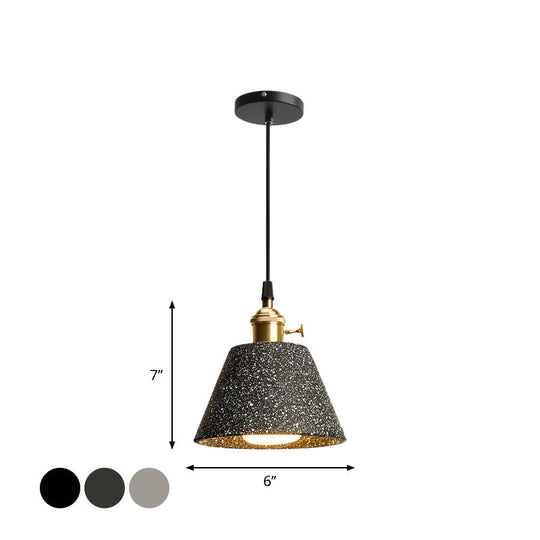 Nordic Black/Grey Pendant Hanging Light with Cement Shade and Rotary Switch - Single Bedside Drop Design