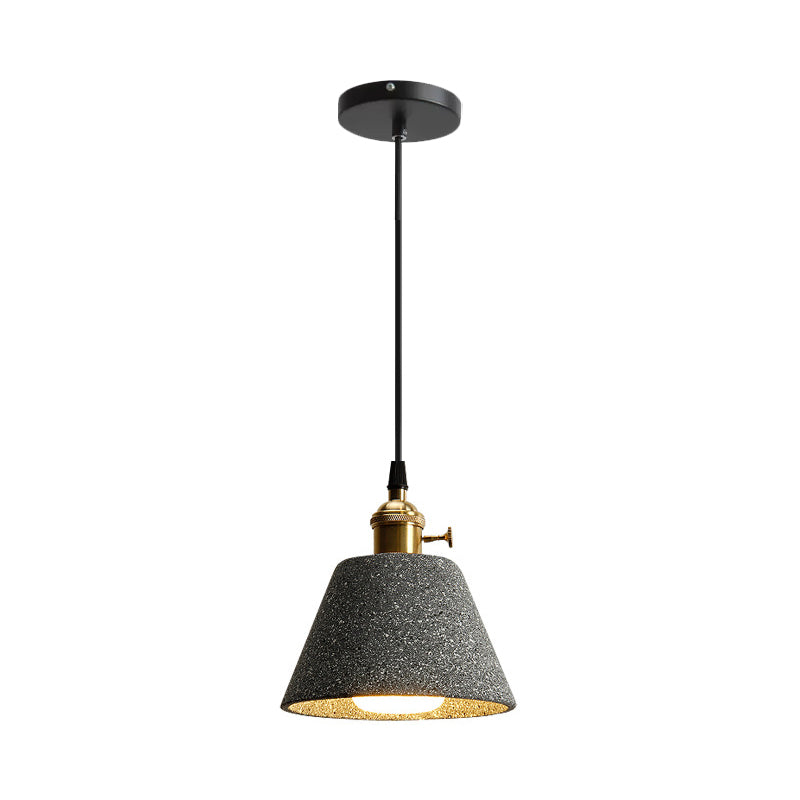 Nordic Black/Grey Pendant Hanging Light with Cement Shade and Rotary Switch - Single Bedside Drop Design