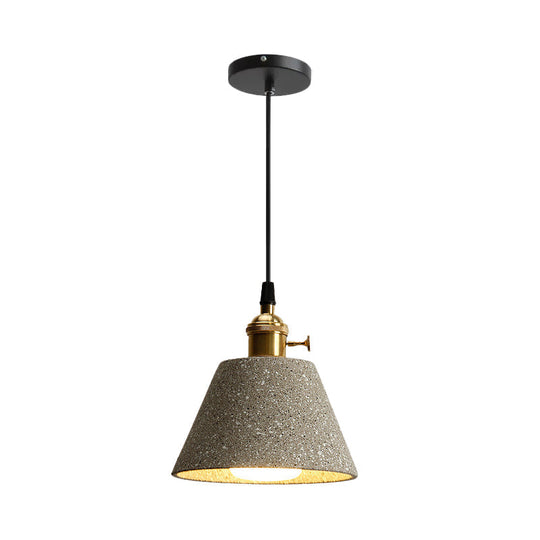 Nordic Black/Grey Pendant Hanging Light with Cement Shade and Rotary Switch - Single Bedside Drop Design