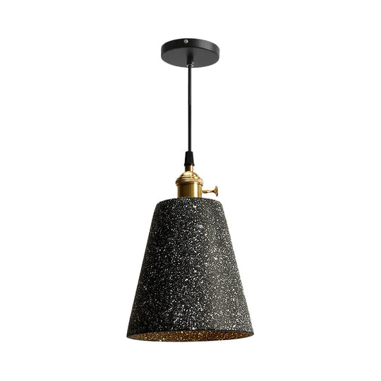 Nordic Black/Grey Pendant Hanging Light with Cement Shade and Rotary Switch - Single Bedside Drop Design