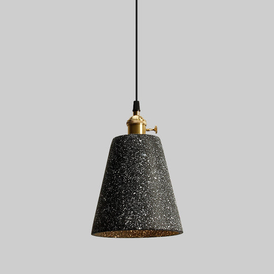 Nordic Black/Grey Pendant Hanging Light with Cement Shade and Rotary Switch - Single Bedside Drop Design