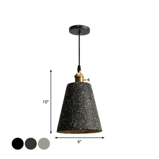 Nordic Black/Grey Pendant Hanging Light with Cement Shade and Rotary Switch - Single Bedside Drop Design