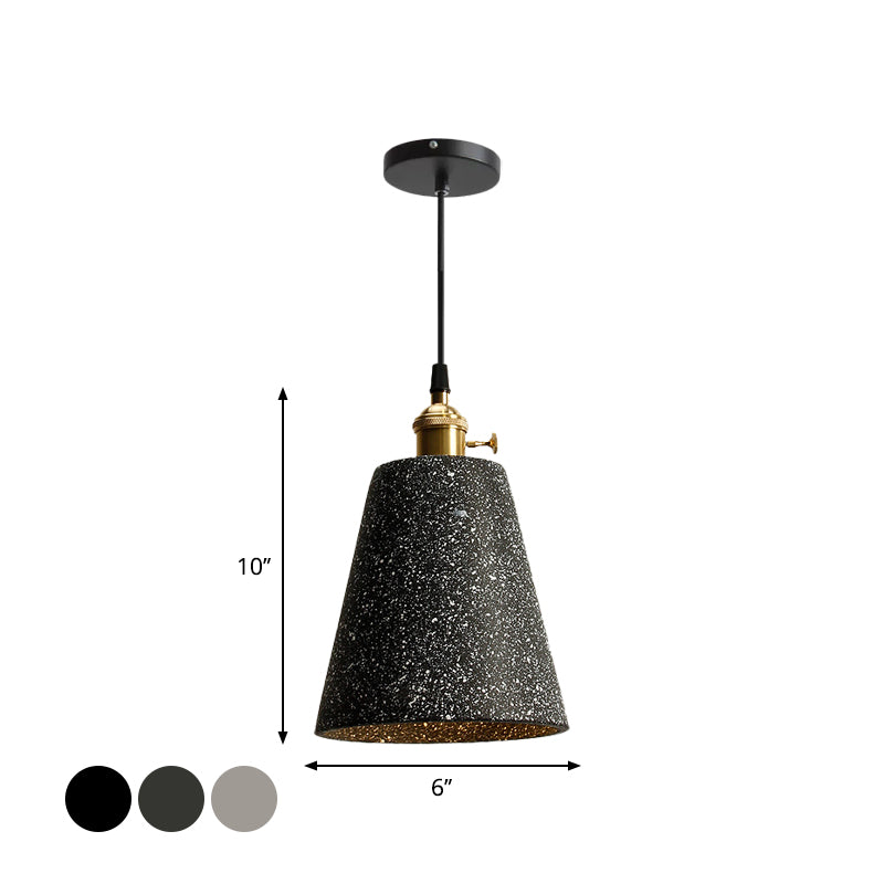 Nordic Black/Grey Bedside Pendant Light With Cement Shade And Rotary Switch