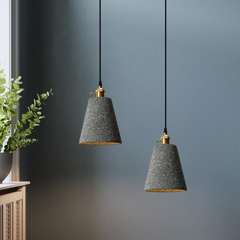 Nordic Black/Grey Bedside Pendant Light With Cement Shade And Rotary Switch Dark Gray / C